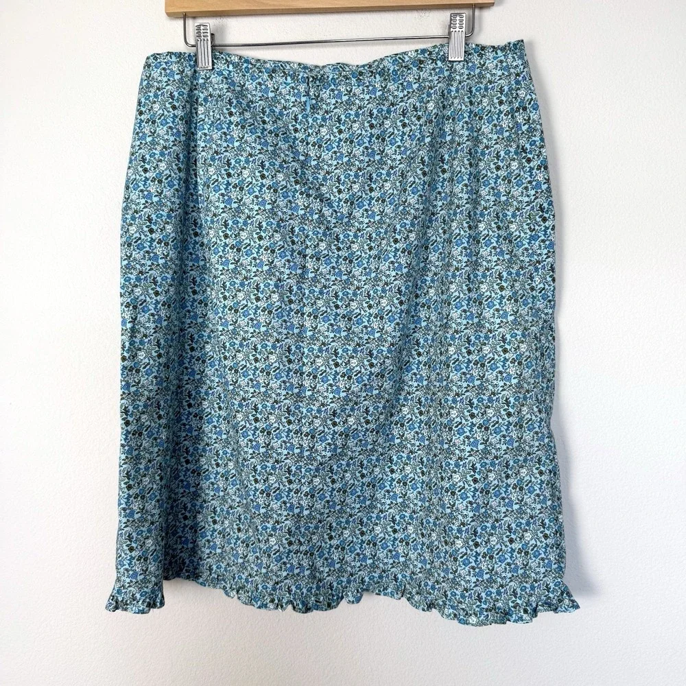 Vintage 90s Y2K Micro Floral Mini Skirt Womens‎ XL Blue Twee Ruffle Beach Casual